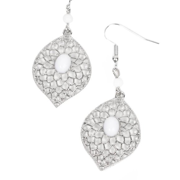 Perky Perennial - White Earrings - Picture 2 of 2